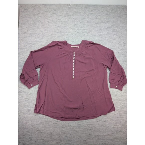 Soft Surroundings Tops - Soft Surroundings‎ Button Front Top Womens 3X Lyocell Linen Peasant Sleeve